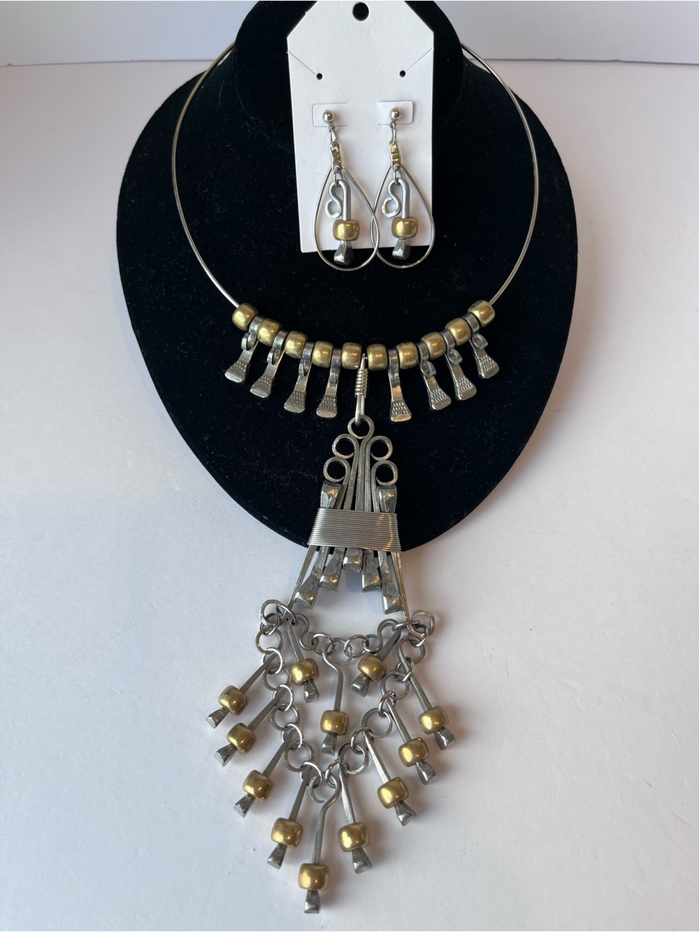 Vintage Brutalist Horseshoe Nail Necklace & Earrings Set Studio Art